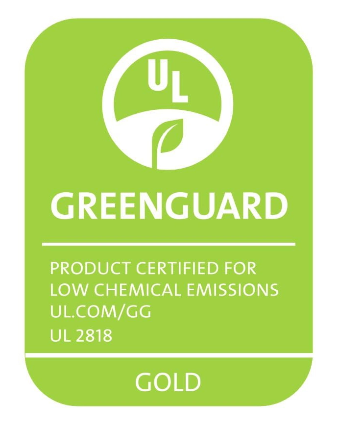 GreenGuard certification label for low chemical emissions.